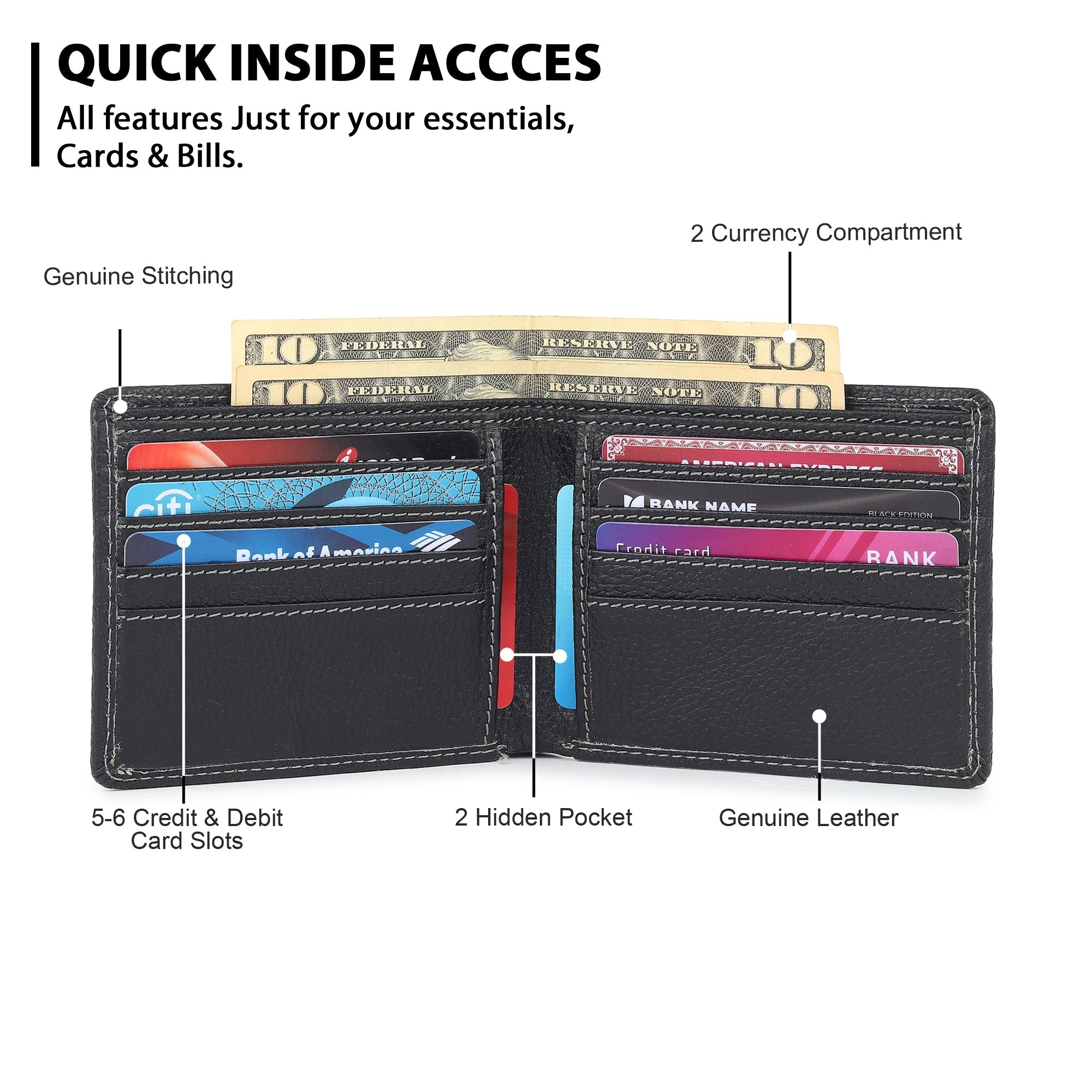 Black Textured Leather Mens Wallet