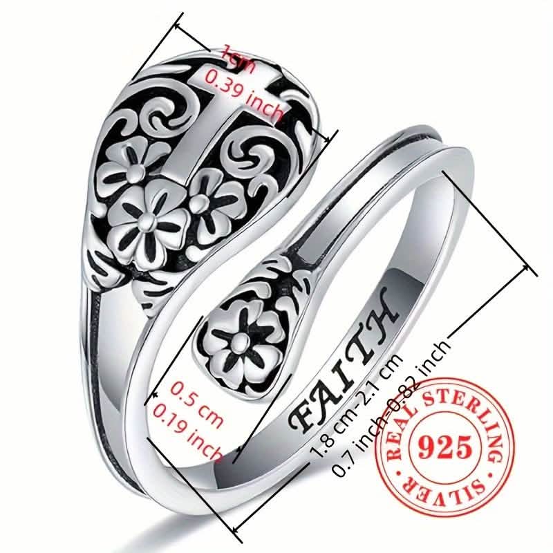 925 Sterling Silver Bohemian Faith Ring – Adjustable Vintage Cross