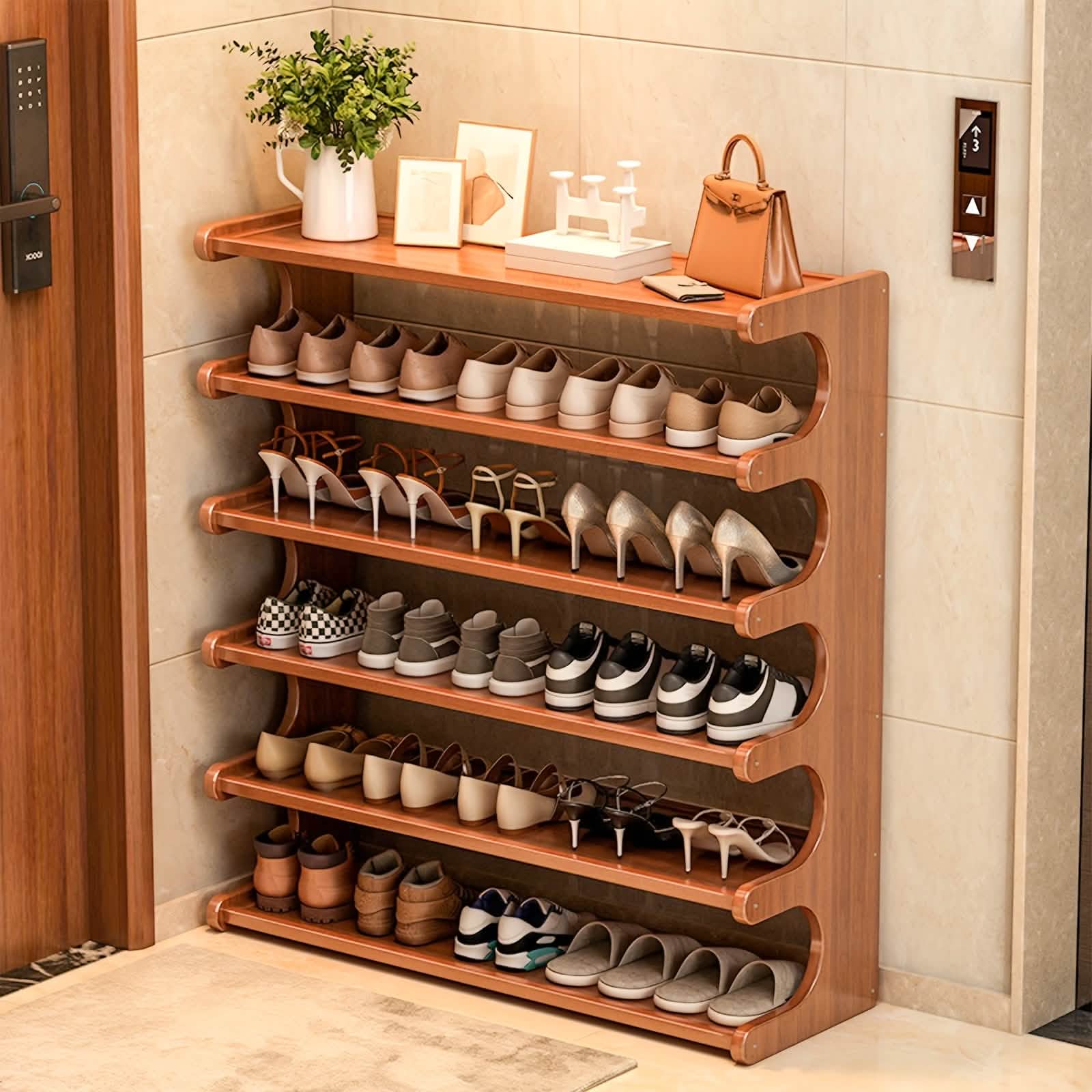 Bamboo Shoe Rack Organizer – 5 or 6 Tier, Space-Saving Storage