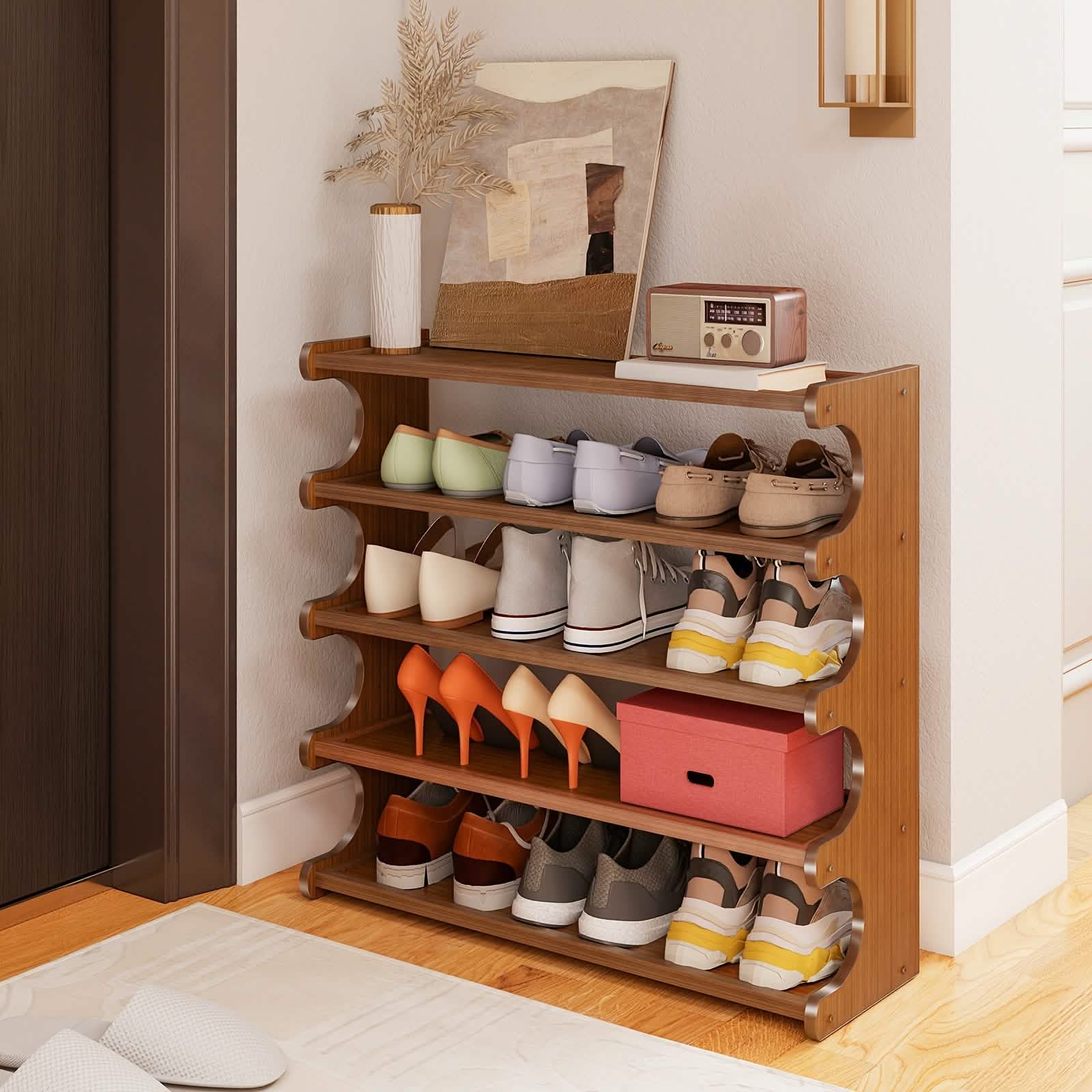 Bamboo Shoe Rack Organizer – 5 or 6 Tier, Space-Saving Storage